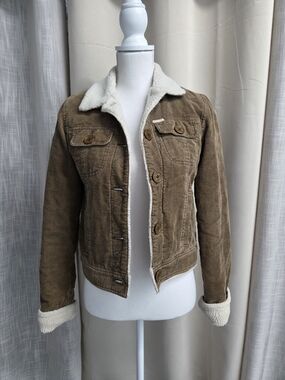 VTG Hollister Brown Corduroy Jean Jacket Cream Sherpa Trim Outerwear Size M